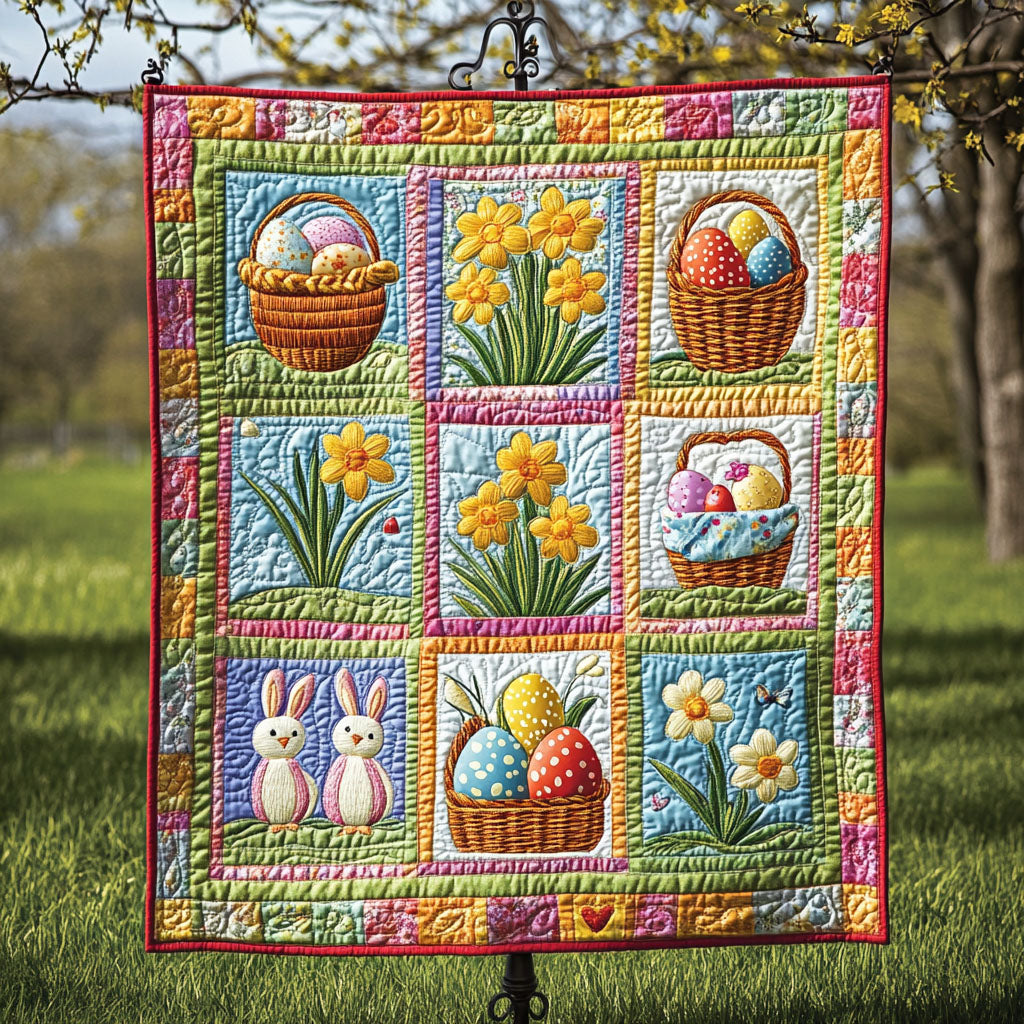 Bunny Spring Meadow Quilted Blanket