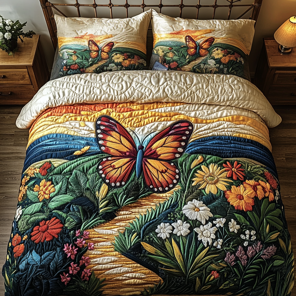 Butterfly Bliss 3-Piece Quilted Bedding Set