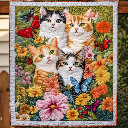 Butterfly Kittens Quilted Blanket
