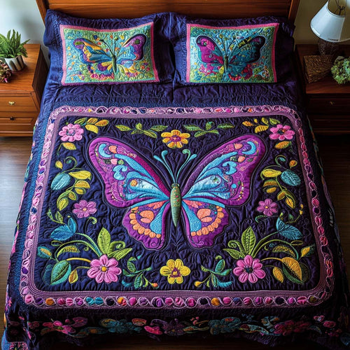 Butterfly Meadow Magic 3-Piece Quilted Bedding Set