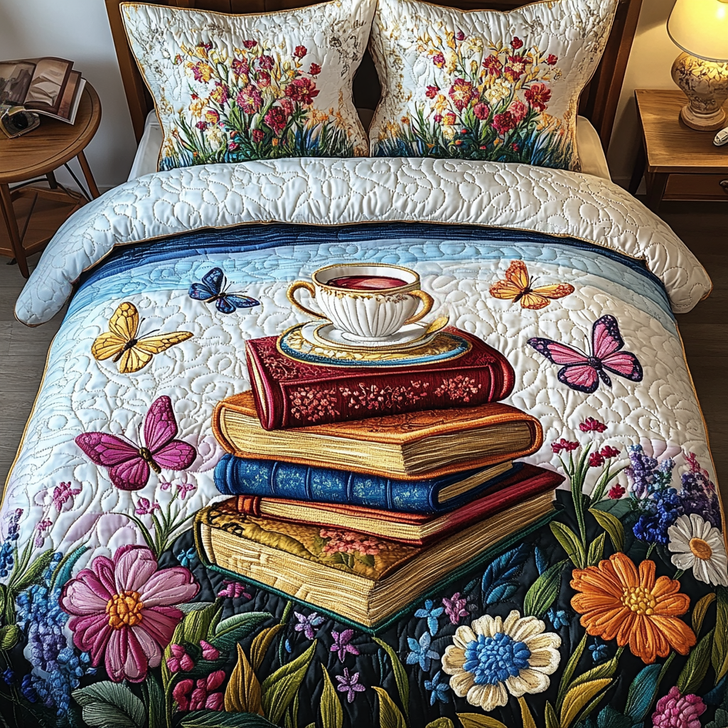 Butterfly Tea Stories 3-Piece Quilted Bedding Set