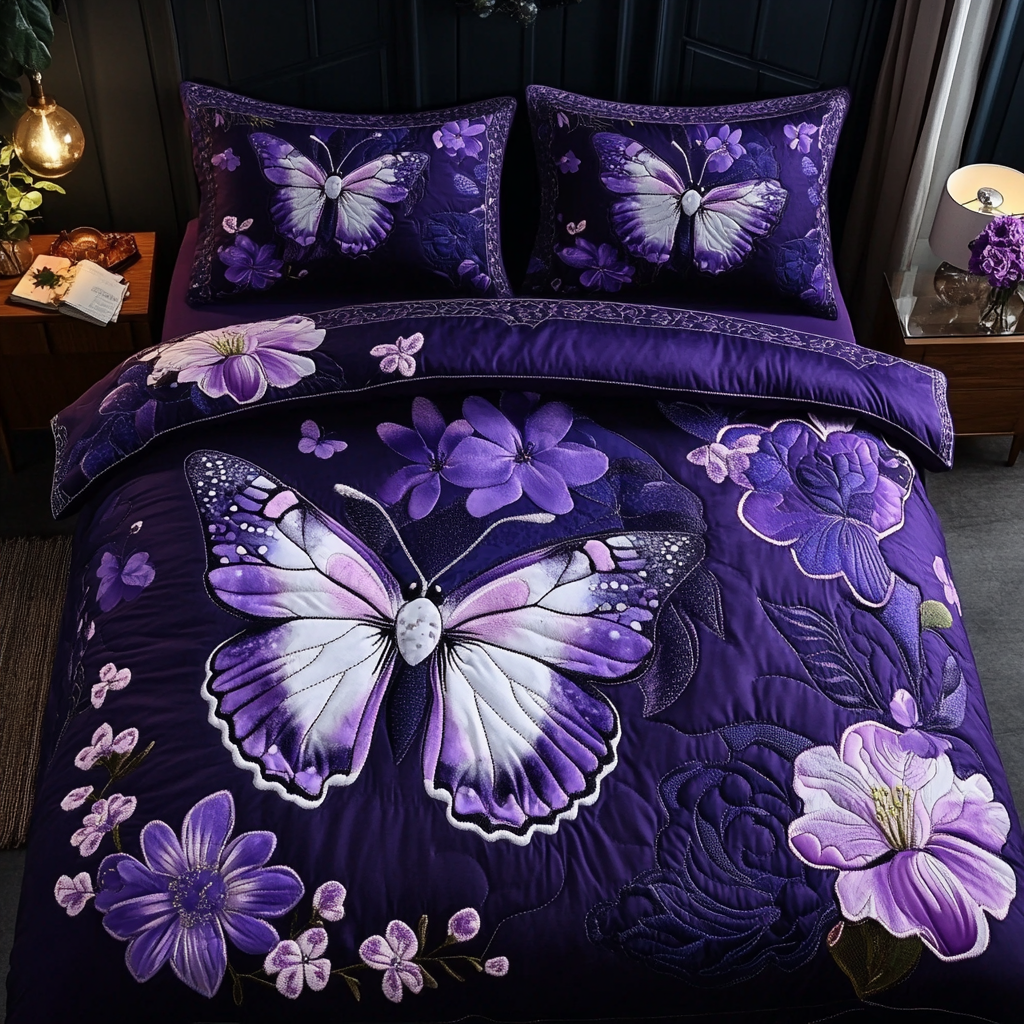 Butterfly Whispers 3-Piece Quilted Bedding Set