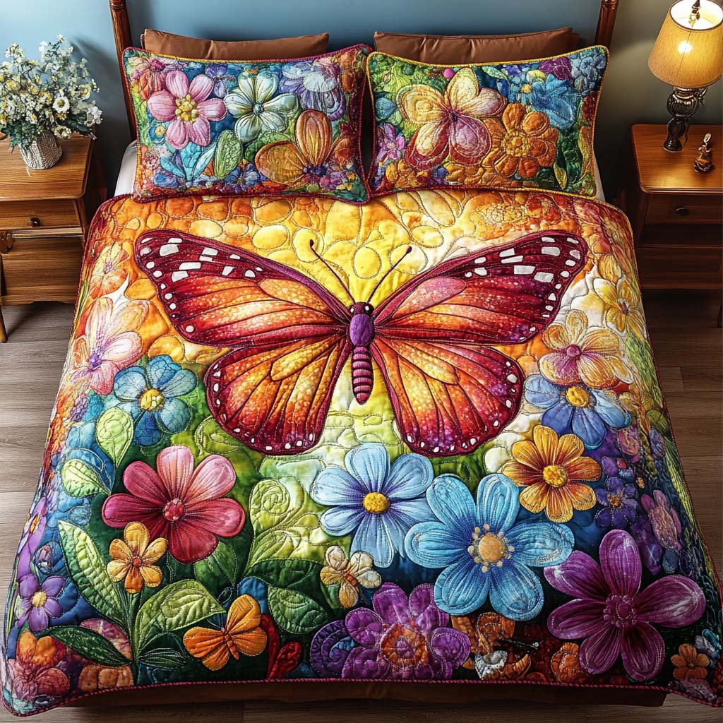 Butterfly Whispers 3-Piece Quilted Bedding Set