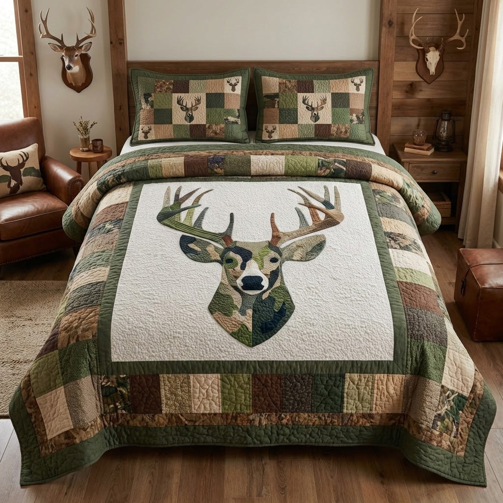 Cabin Deer Trail 3-Piece Quilted Bedding Set