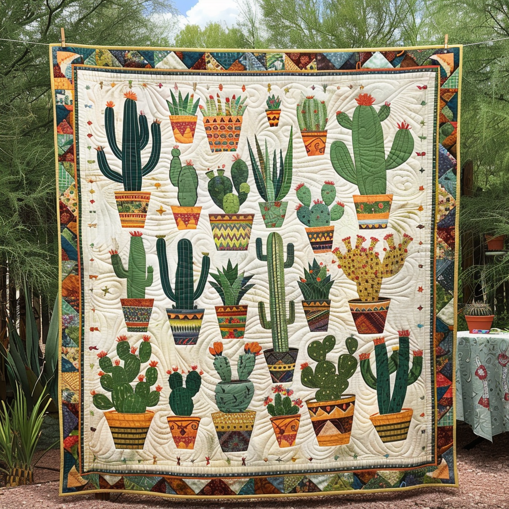 Cacti Collection Quilted Blanket