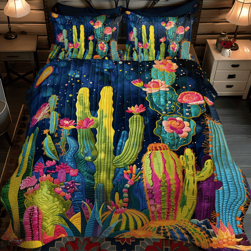 Cacti Night 3-Piece Quilted Bedding Set