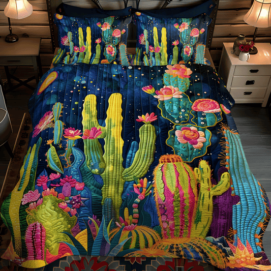 Cacti Night 3-Piece Quilted Bedding Set