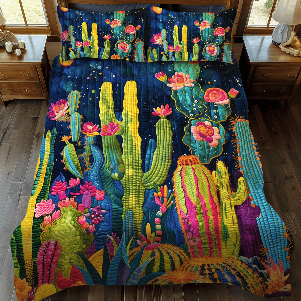 Cacti Night 3-Piece Quilted Bedding Set