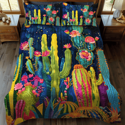 Cacti Night 3-Piece Quilted Bedding Set