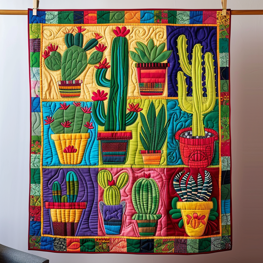 Cacti Symphony Quilted Blanket