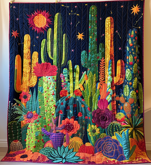 Cactus Delight Quilted Blanket