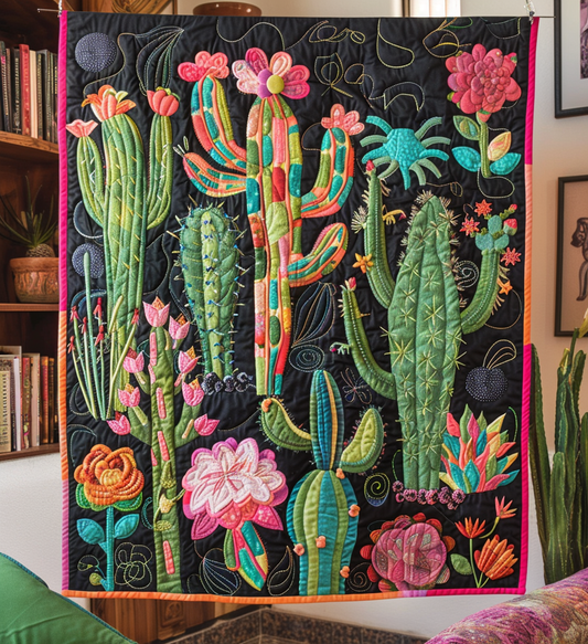 Cactus Desert Blossom Quilted Blanket
