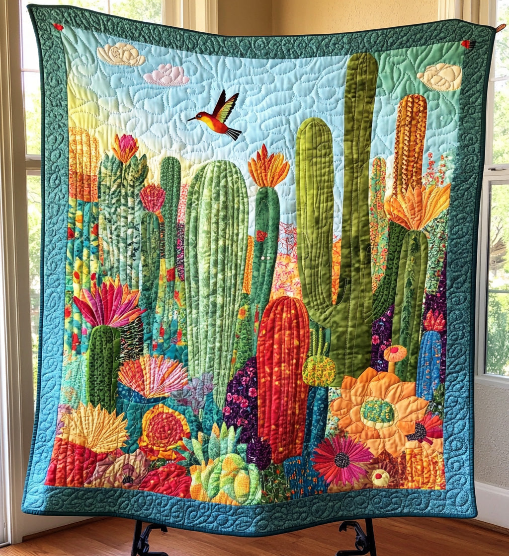 Cactus Harmony Quilted Blanket