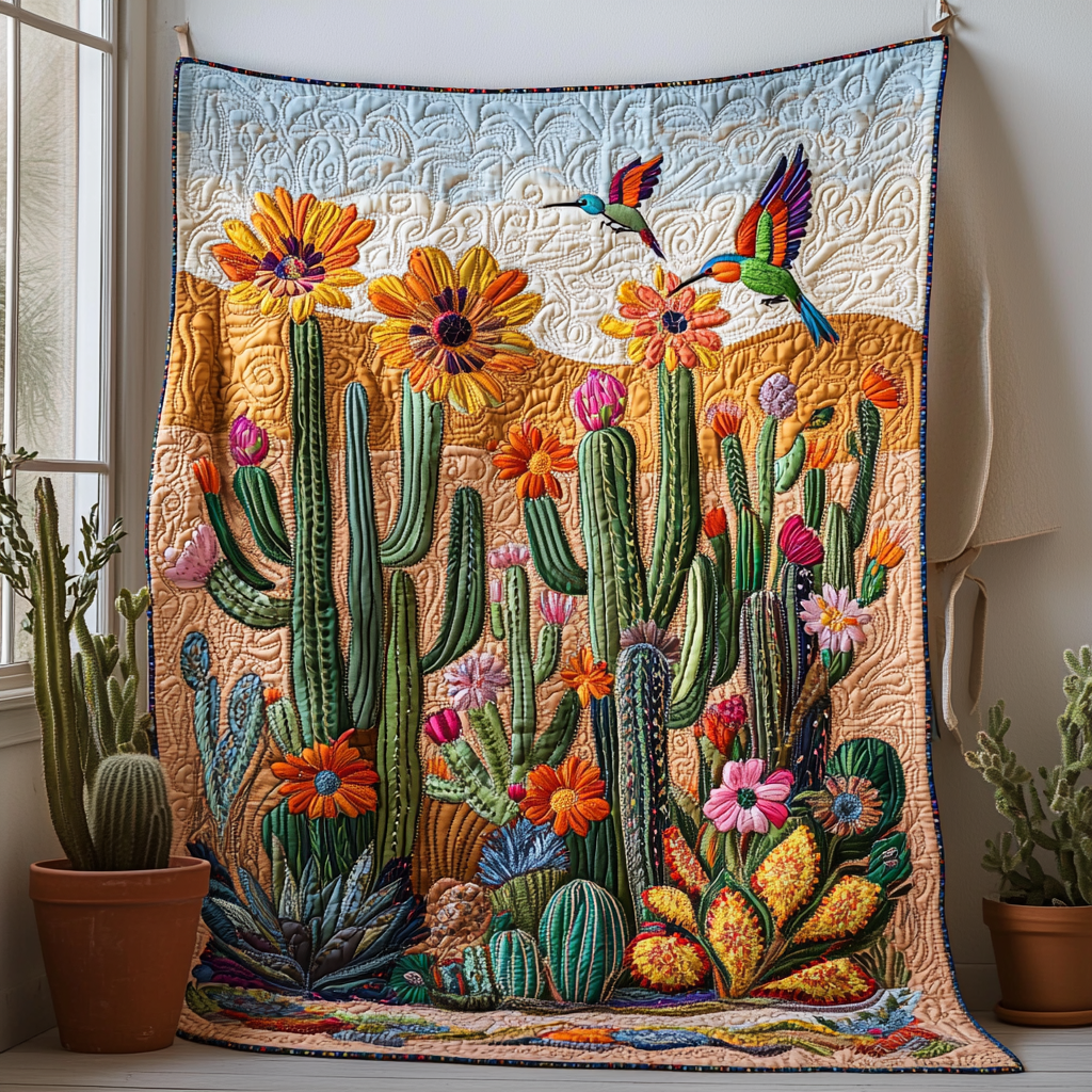 Cactus Haven Quilted Blanket