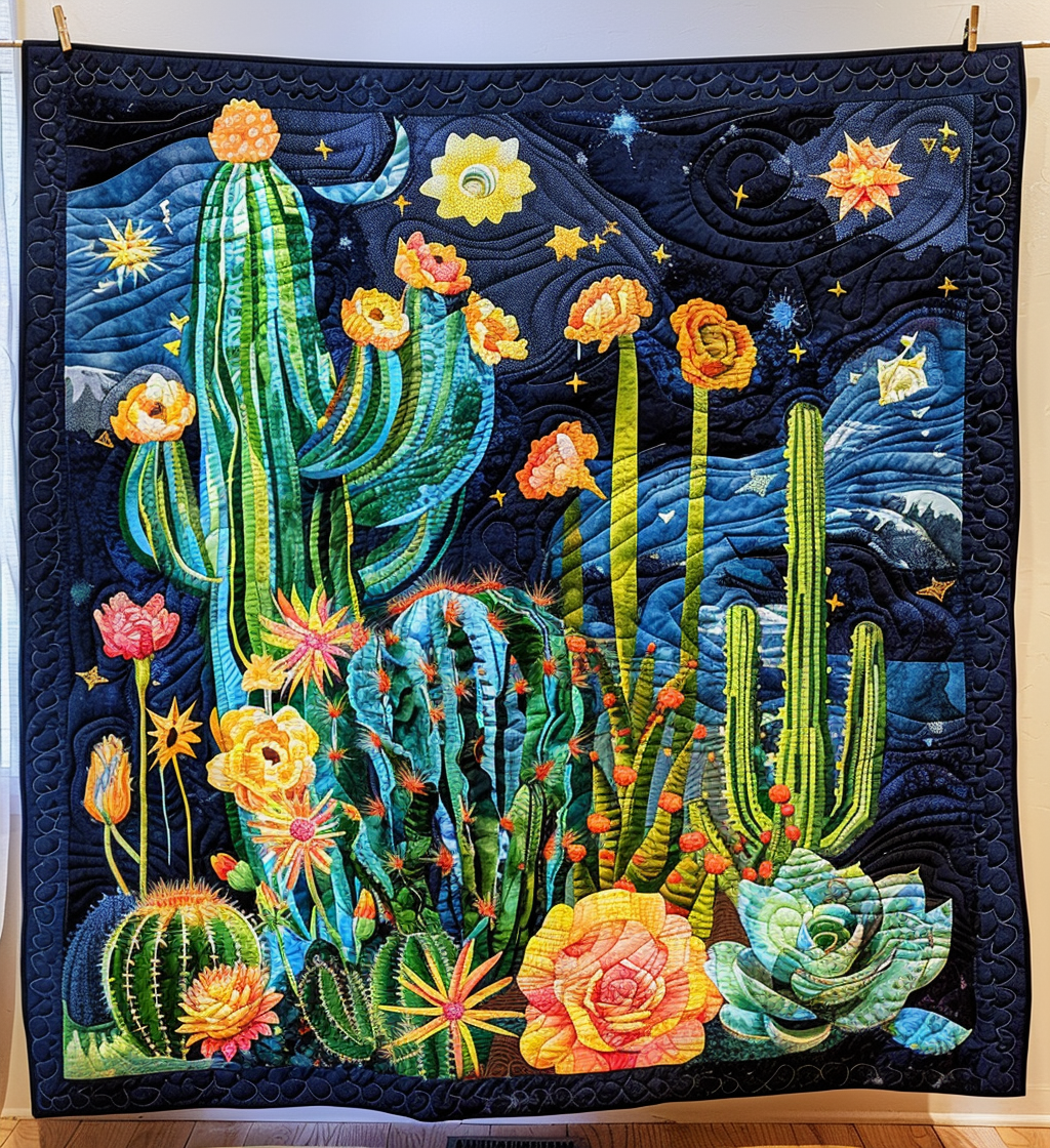 Cactus Night Sky Quilted Blanket