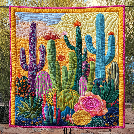 Cactus Elegance Quilted Blanket