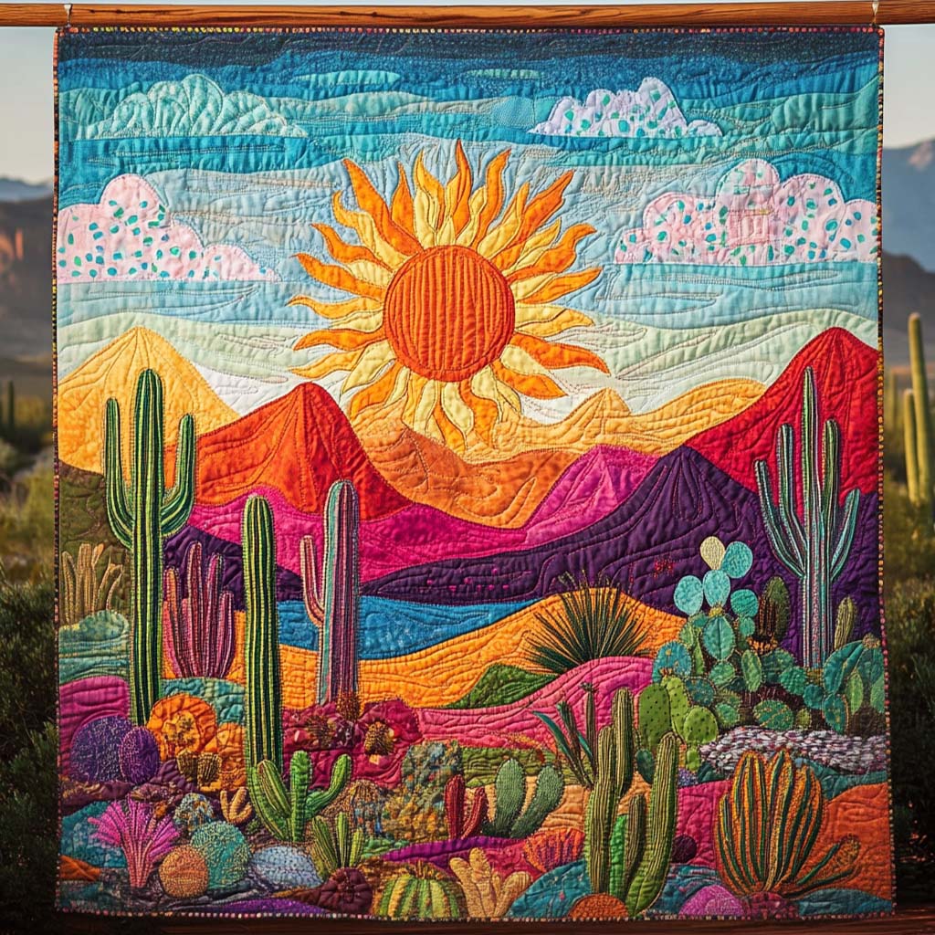 Cactus Glow Quilted Blanket
