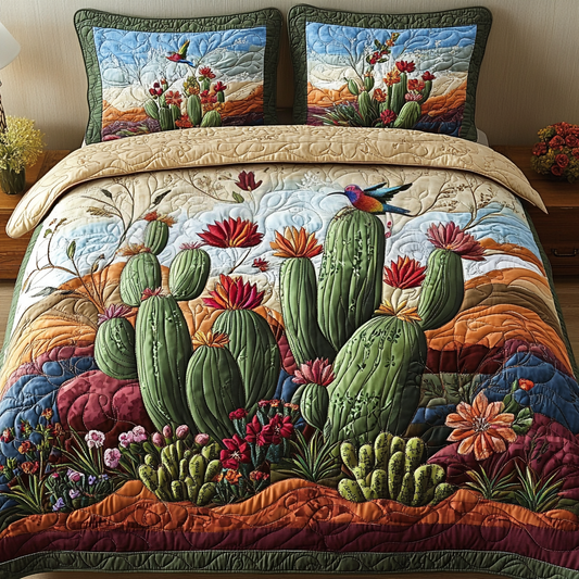 Cactus Haven 3-Piece Quilted Bedding Set