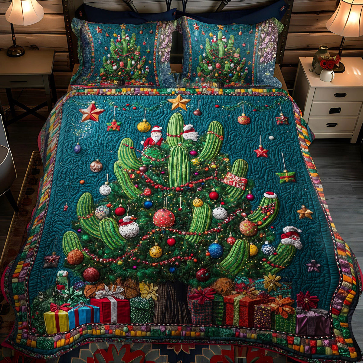 Cactus Reflections 3-Piece Quilted Bedding Set