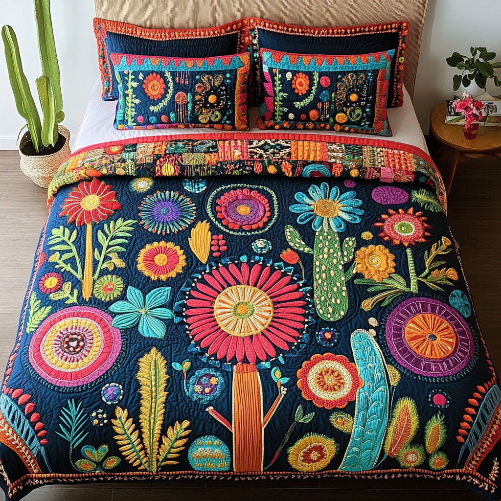 Cactus Serenity 3-Piece Quilted Bedding Set