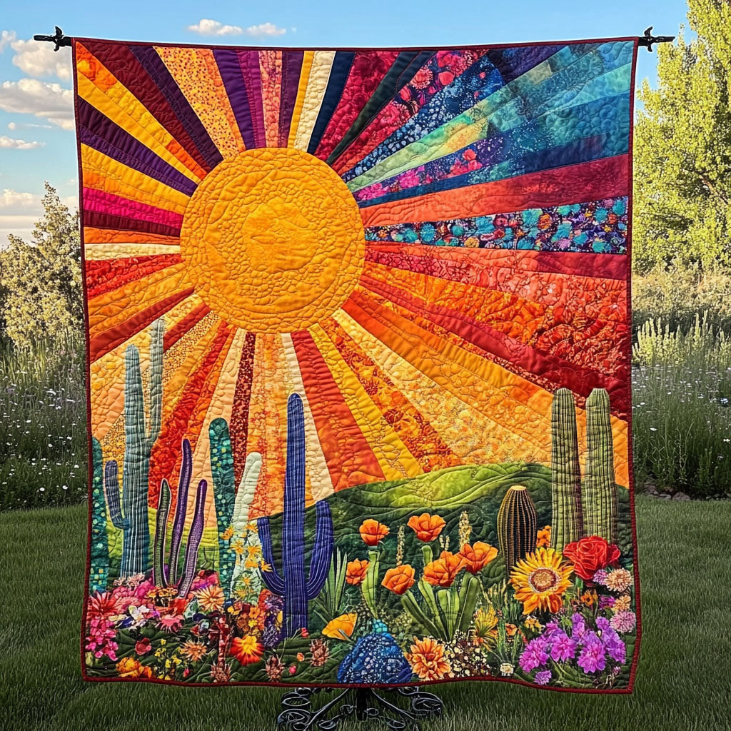 Cactus Sunrise Quilted Blanket