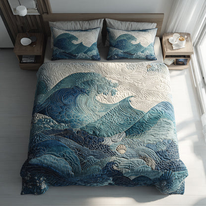 Calming Ocean Waves 3-Piece Quilted Bedding Set