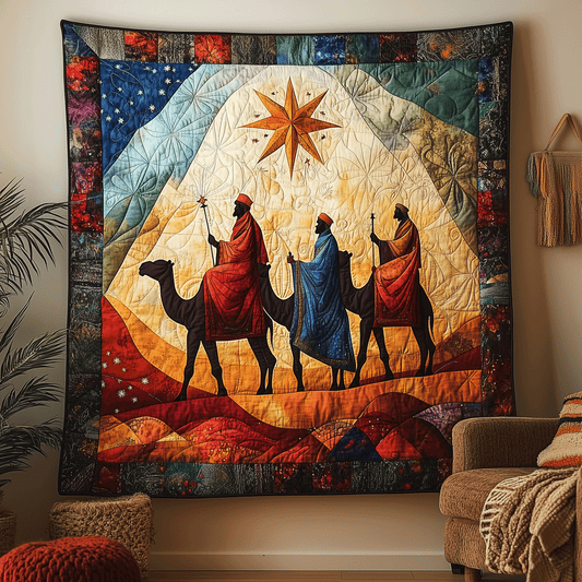 Camel Caravan to Bethlehem Quilted Blanket