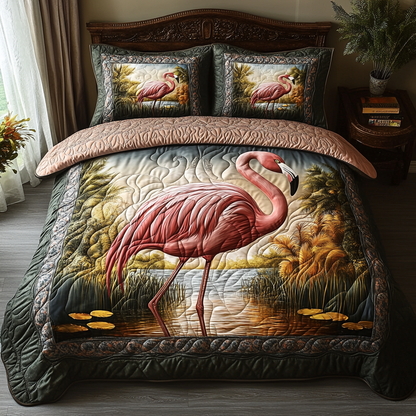 Flamingo 3-Piece Quilted Bedding Set