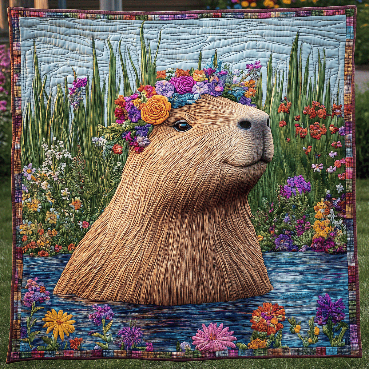 Capybara Bliss Quilted Blanket