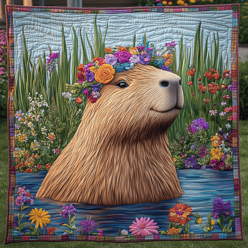 Capybara Bliss Quilted Blanket