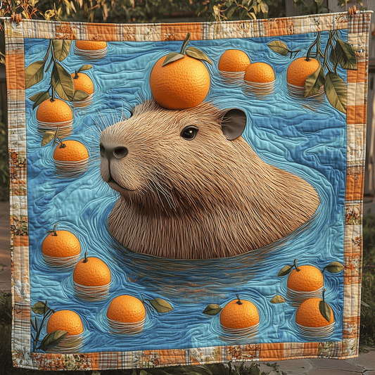 Capybara Citrus Vibes Quilted Blanket