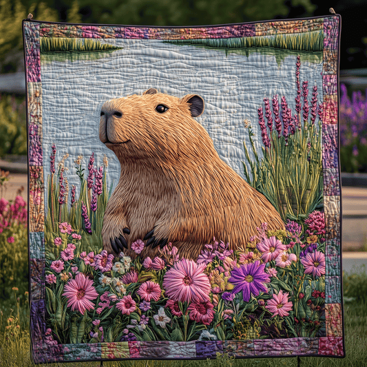 Capybara Floral Dreams Quilted Blanket