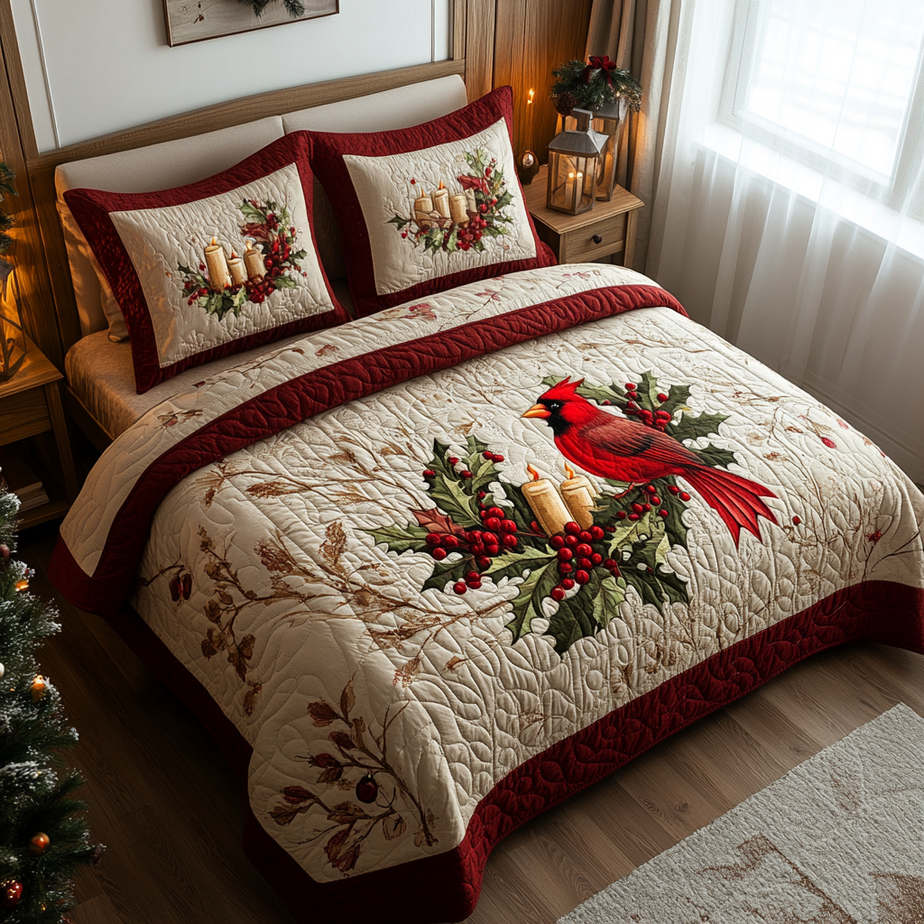 Cardinal Glow 3-Piece Quilted Bedding Set