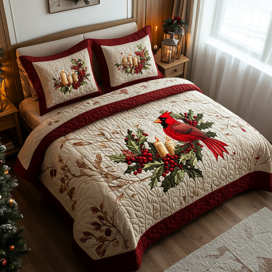 Cardinal Glow 3-Piece Quilted Bedding Set