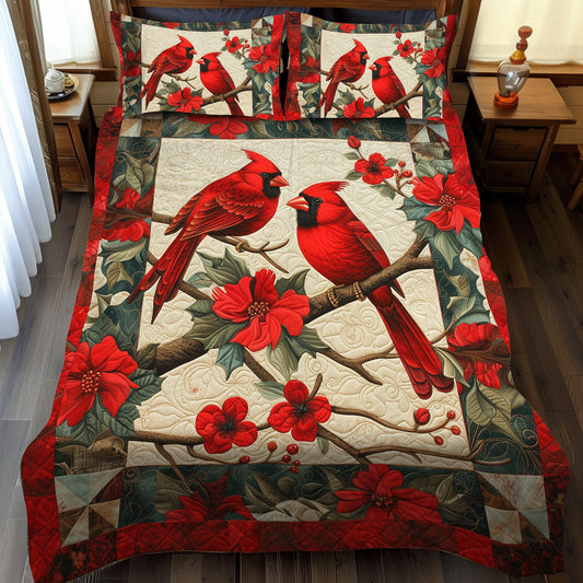 Cardinal Love 3-Piece Quilted Bedding Set