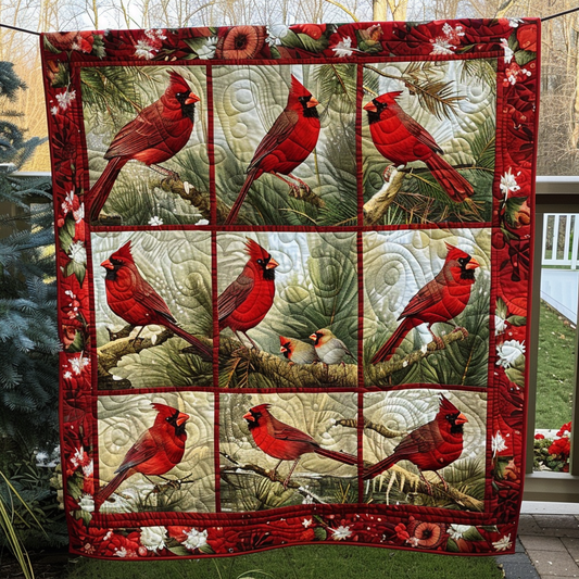 Cardinal Pine Tree Quilted Blanket