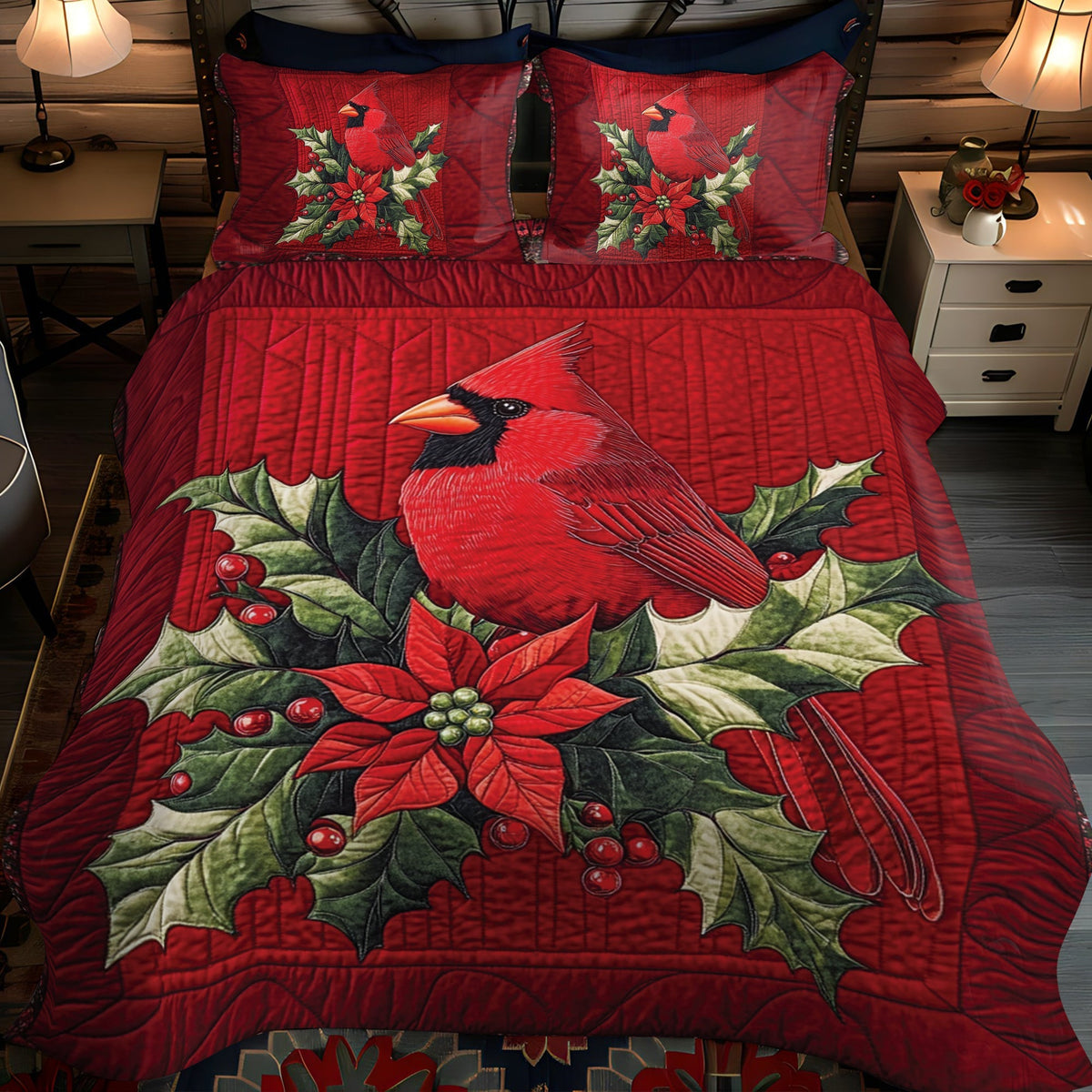 Cardinal Charm Quilted Bedding Set
