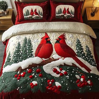 Cardinal Christmas Delight 3-Piece Quilted Bedding Set