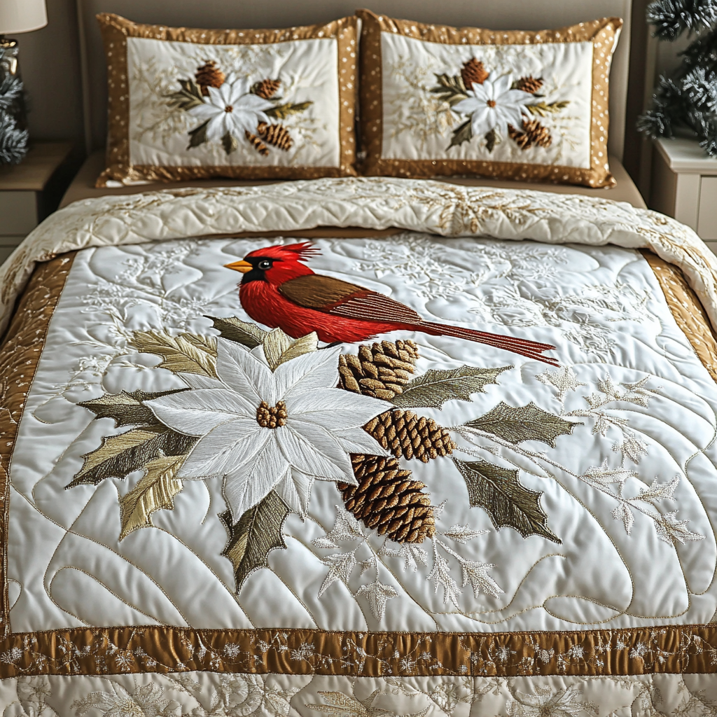 Cardinal Fantasy 3-Piece Quilted Bedding Set