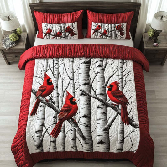Cardinal Love 3-Piece Quilted Bedding Set