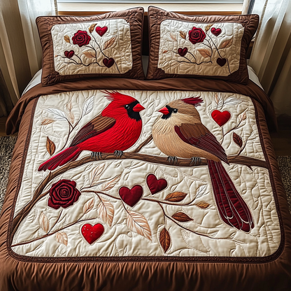 Cardinal Romance 3-Piece Quilted Bedding Set