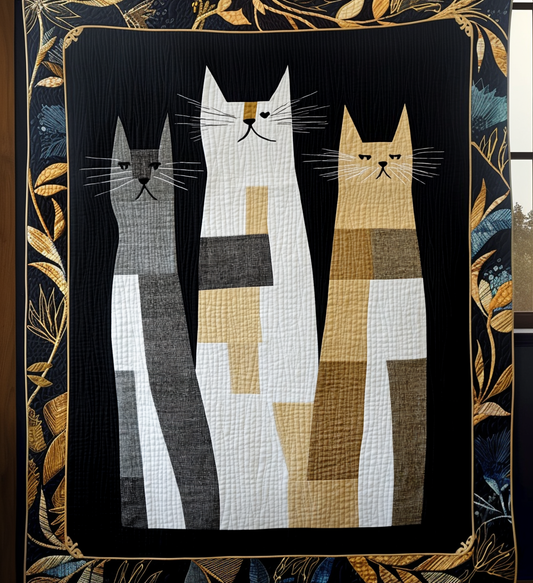 Cat Friends Portrait Quilted Blanket