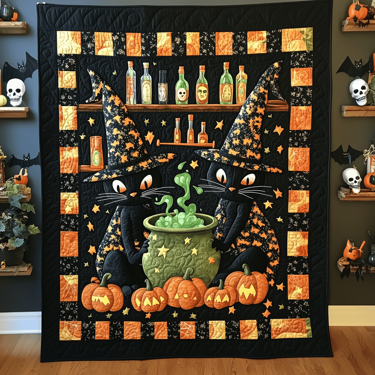 Cat Magic Potion Quilted Blanket