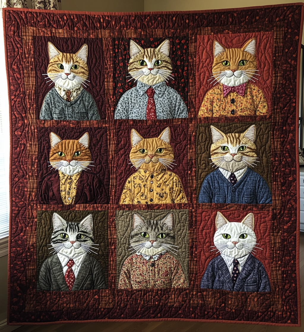 Cat Office Quilted Blanket