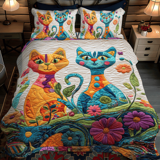 Cat Parade 3-Piece Quilted Bedding Set