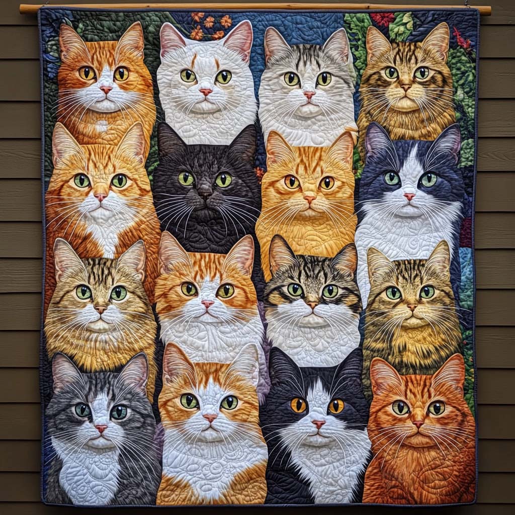 Cat Portraits Quilted Blanket