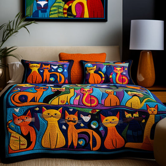 Catnap Kingdom 3-Piece Quilted Bedding Set