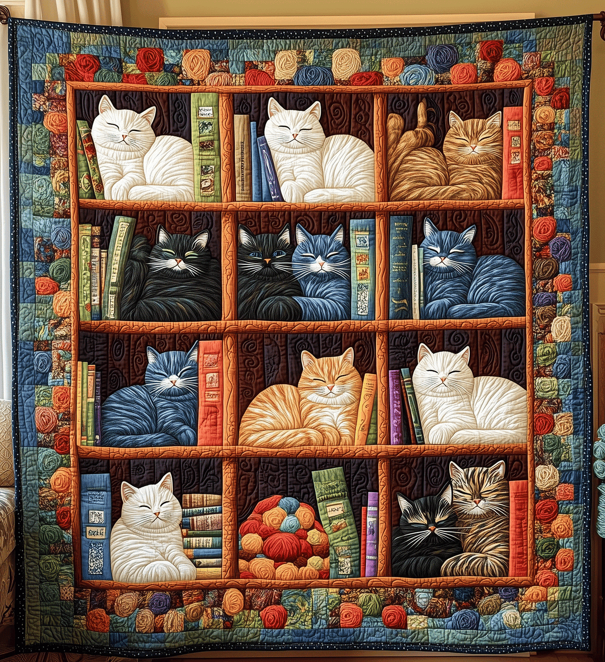 Catnap On Books Quilted Blanket