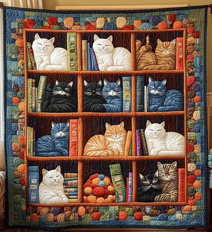 Catnap On Books Quilted Blanket