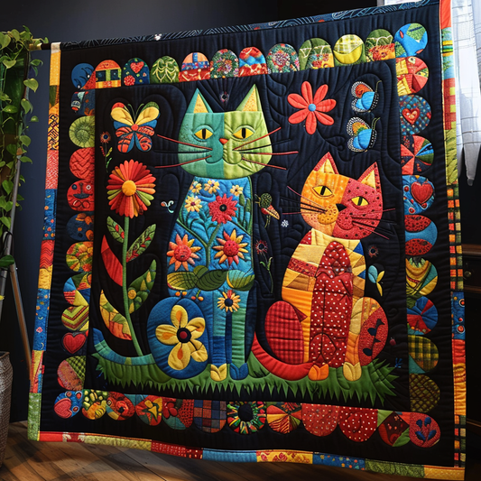Cats and Flowers Quilted Blanket